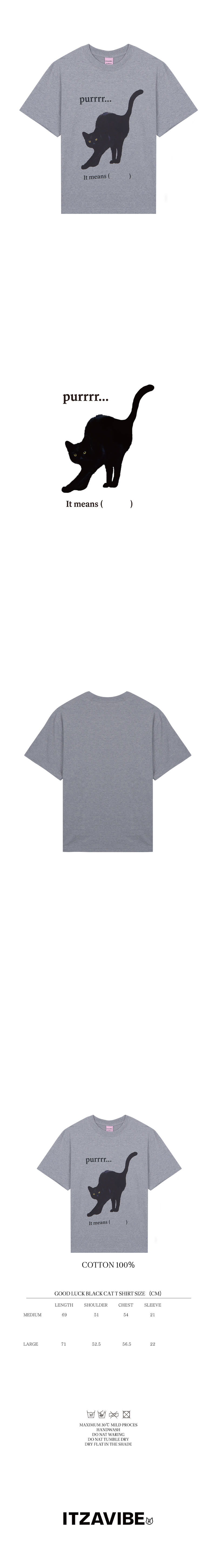 GOOD LUCK BLCK CAT T-SHIRT_GRAY