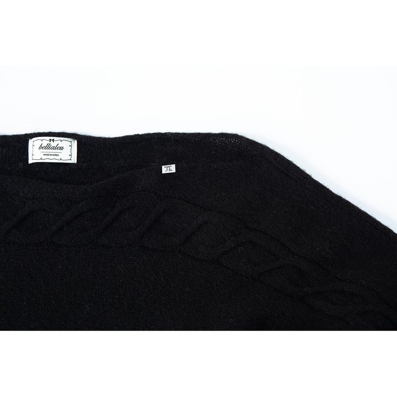 CABLE BOAT NECK KNIT-BLACK