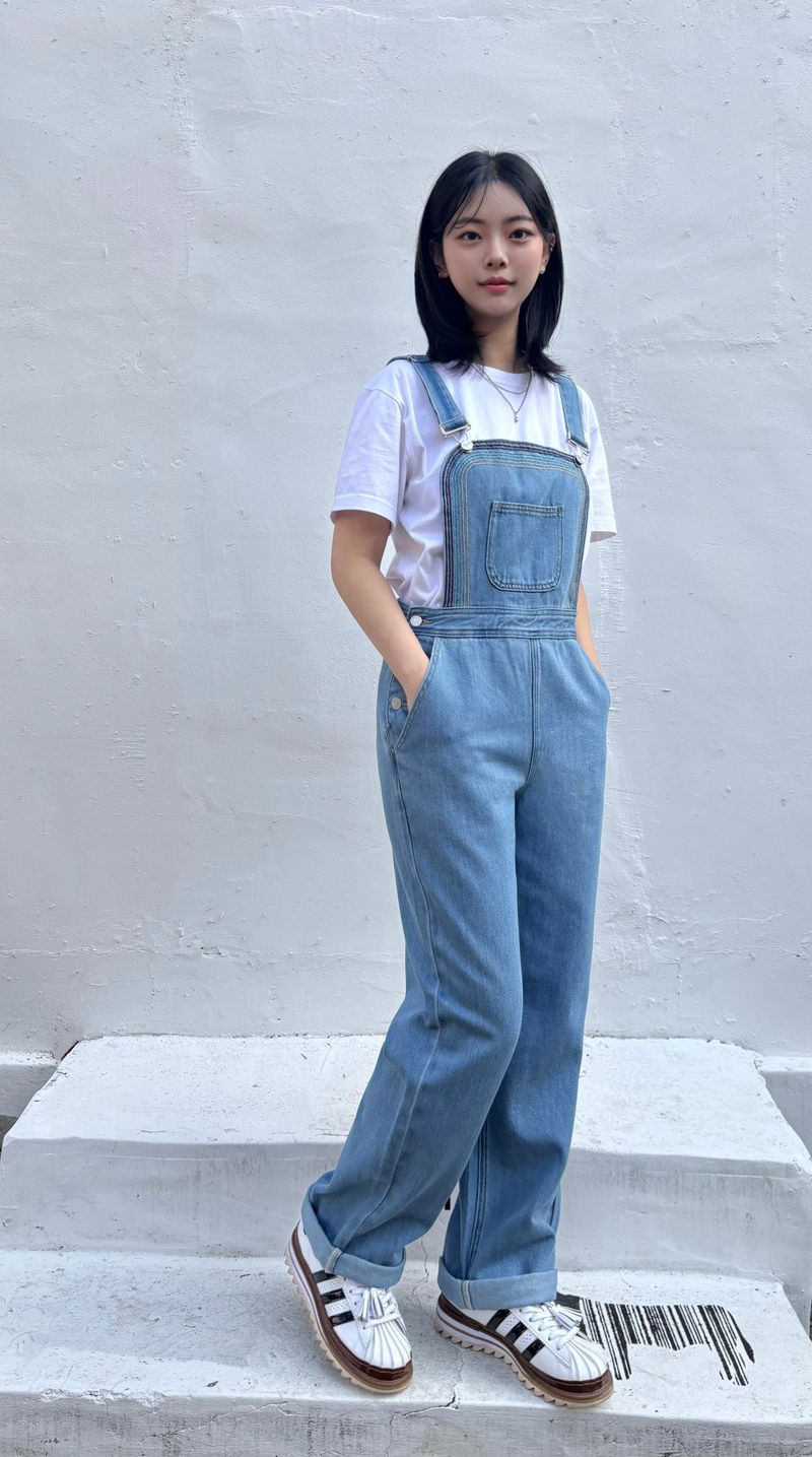 EMBROIDERY OVERALL DENIM PANTS code 25011