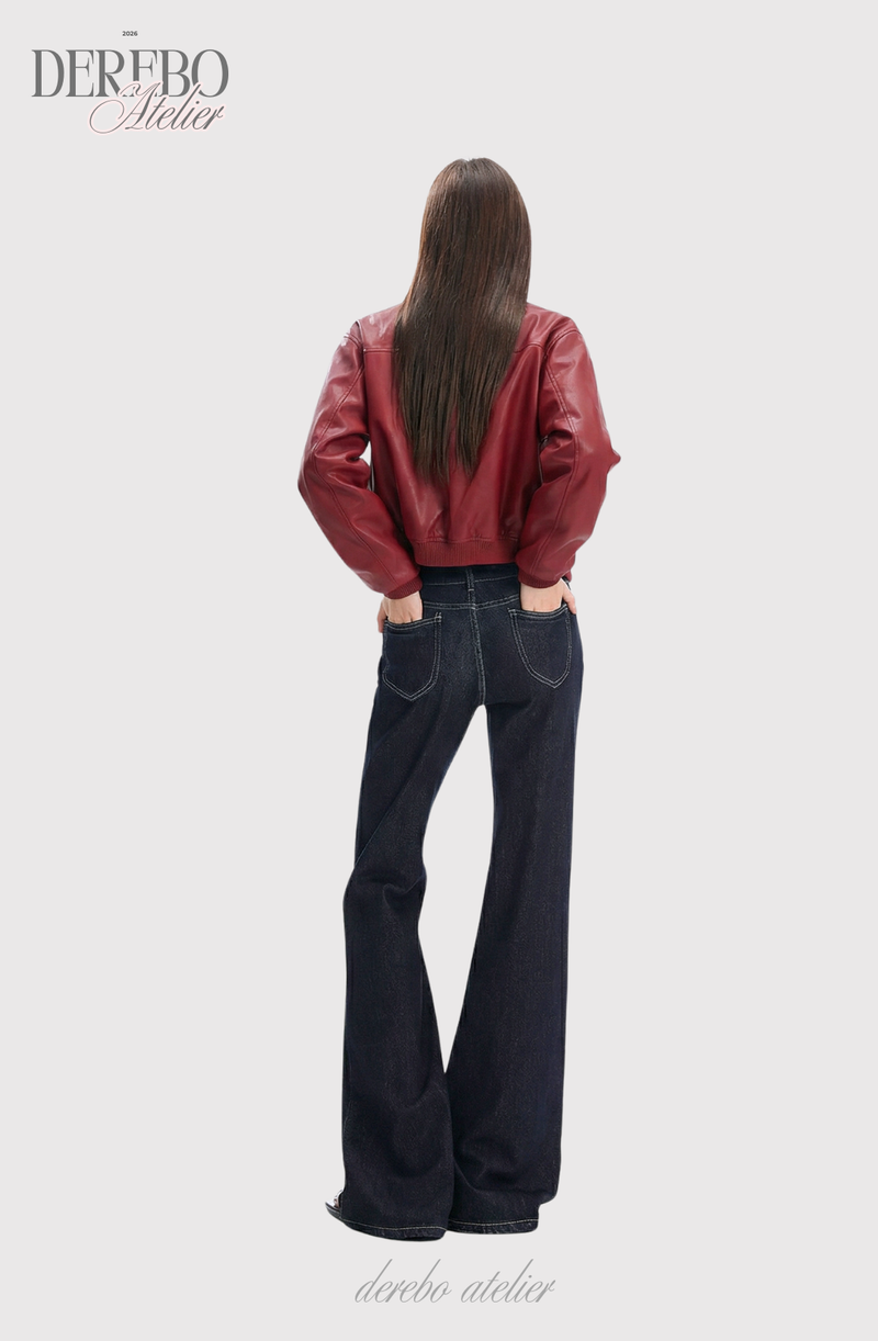 Deep green paper flared long denim pants
