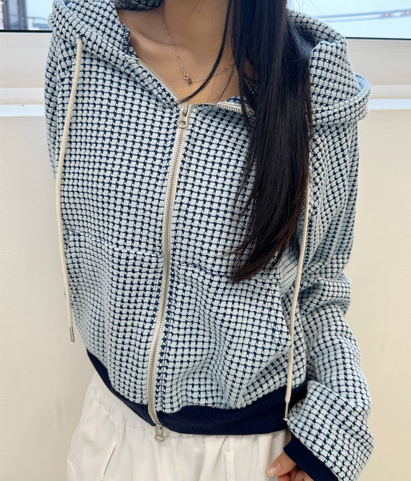 WAFFLE PATTERN HOOD ZIP-UP / 2-WAY🧇 - 2 COLORS