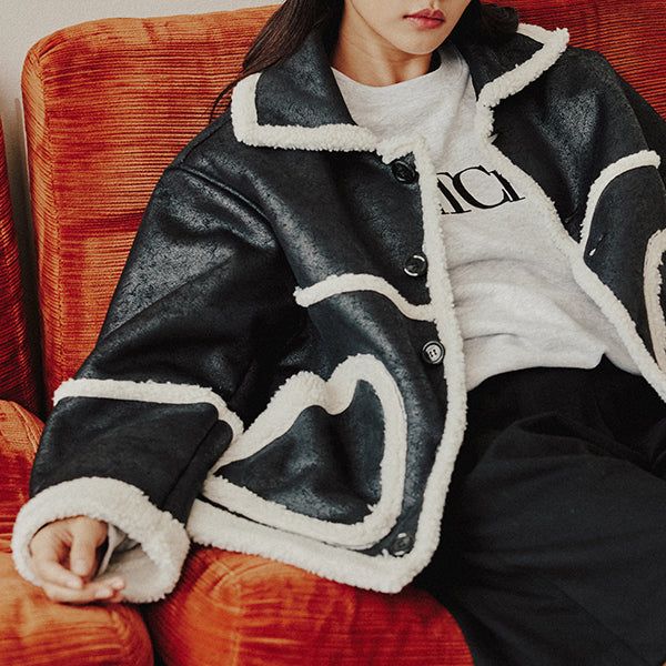 ROMANTIC CROWN（ロマンティッククラウン）の「MINIMAL MOUTON JACKET_BLACK（Jackets/Outerwear）」