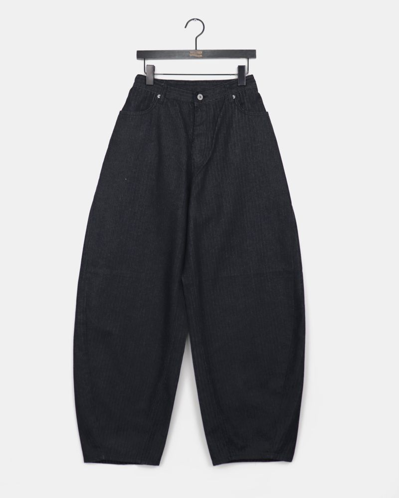 Cookit Stripe Slit Balloon Fit Wide Cotton Long Pants