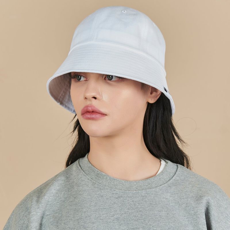 Monogram Label Round Bucket Hat White
