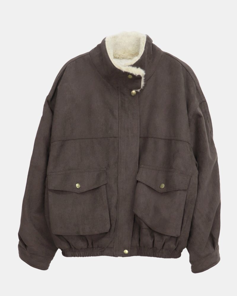 Rasi High-neck fur-lined zip-up Suede Shearling jacket