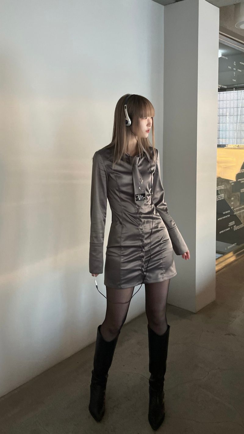 noasanno（ノアサンノ）の「Lace Cuffs Shirt Dress (gray)（Dresses）」