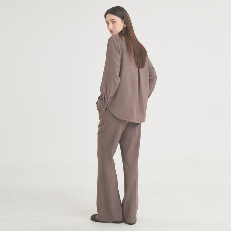 Wool Stripe Pintuck Shirt (Brown)
