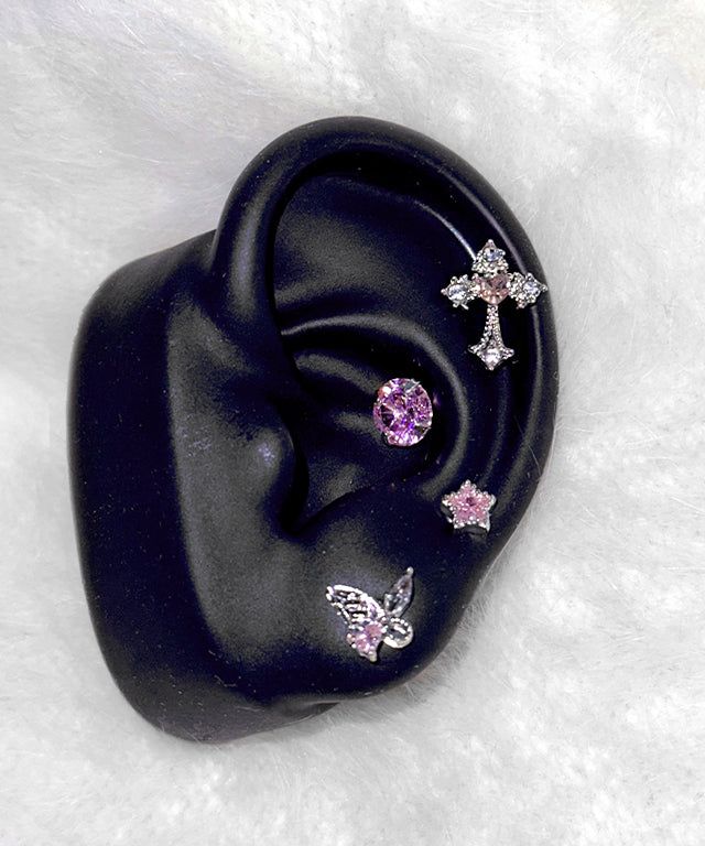 Pink Butterfly Cross Star Cubic Pierce 4 Set