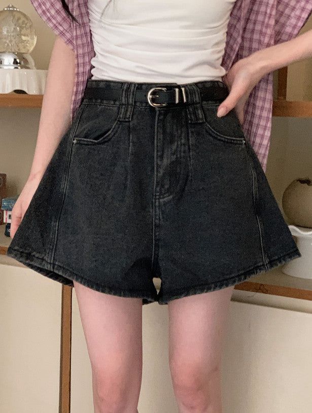 Double Belt Loop A-Line Denim Shorts (2color)