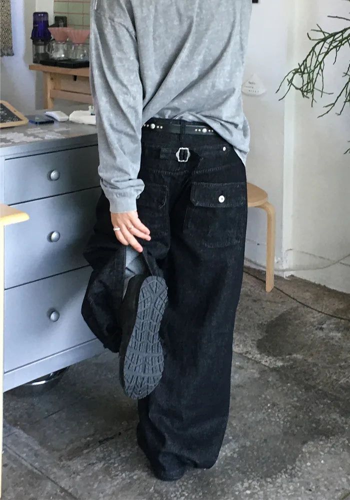 SEMIKAJI（セミカジ）の「PAバックル アジャスター ワイド デニム パンツ（パンツ）」