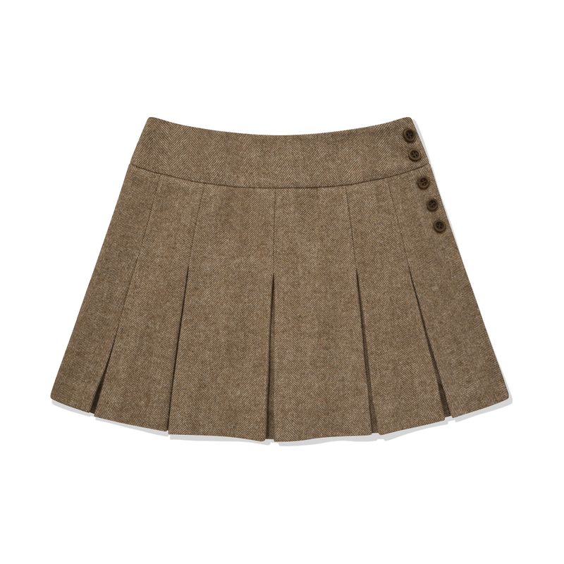 CHERRY BUTTON POINT PLEATS SKIRT[DARK BEIGE]