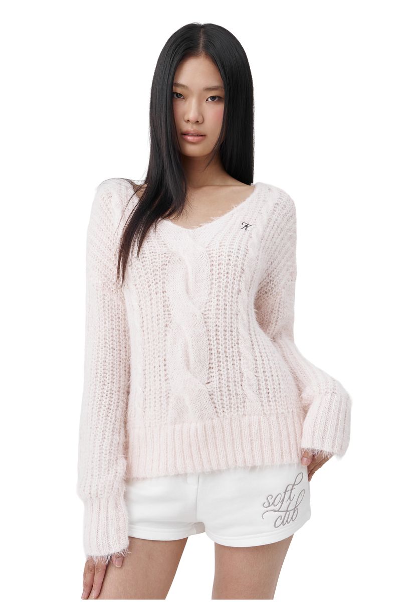 Softy cable knit & muffler, Pink