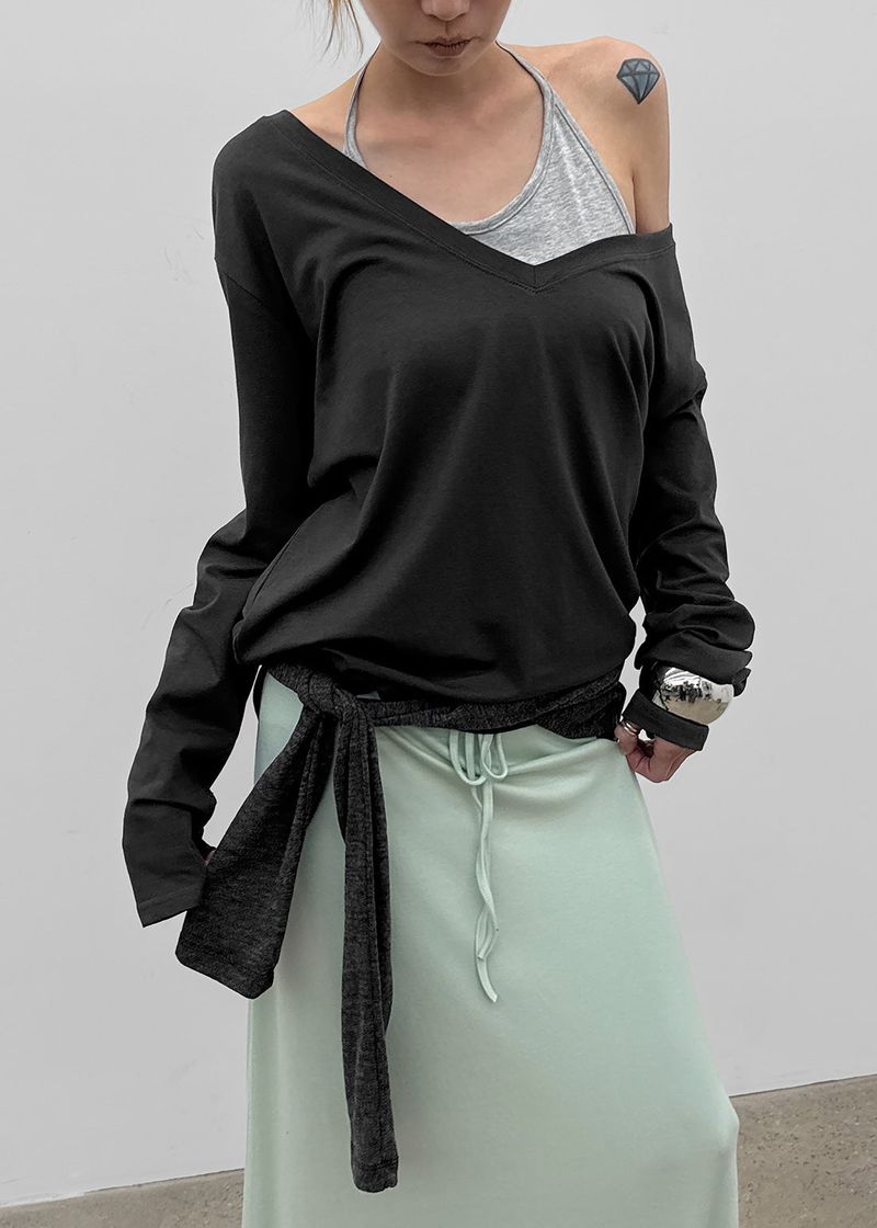 BLACKUP（ブラックアップ）の「[MADE] Geneva Deep V-Neck Oversized Long Sleeve Tee（Tops）」