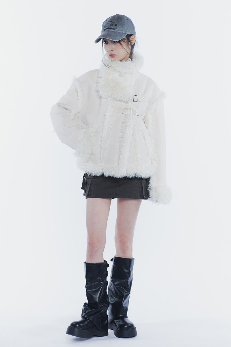 LUNA BELTED SHEARLING JACKET cream