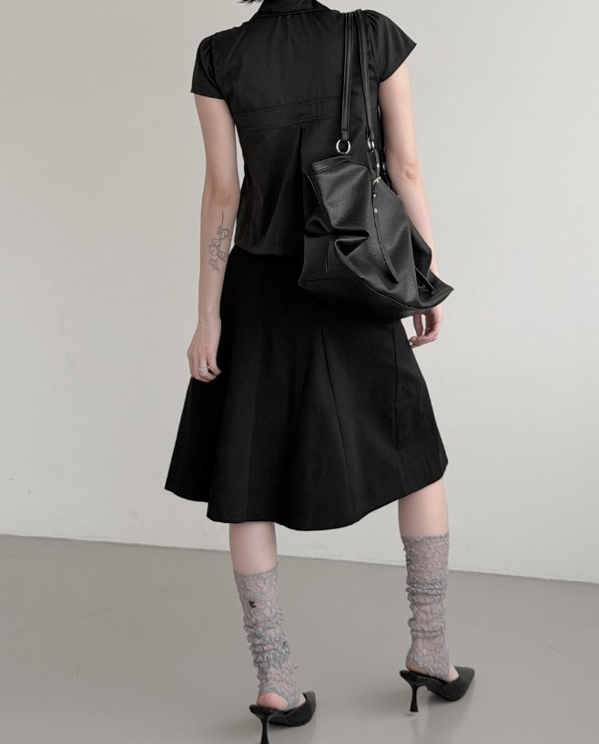 Cotton Gored Flare Midi Skirt