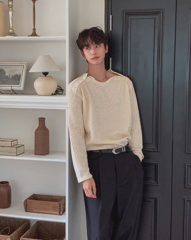 Rubber Velour Double Henley Neck Knit