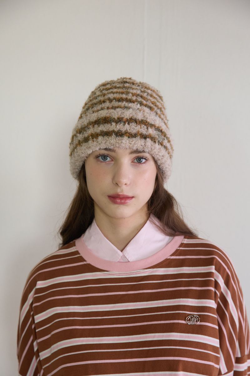 PINK PINEAPPLE（ピンクパイナップル）の「FLUFFY STRIPE BEANIE (2 COLORS)（Hats）」