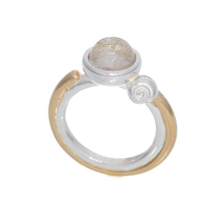 NOTE RING GOLD(silver+16K gold plated, rutilated quartz)