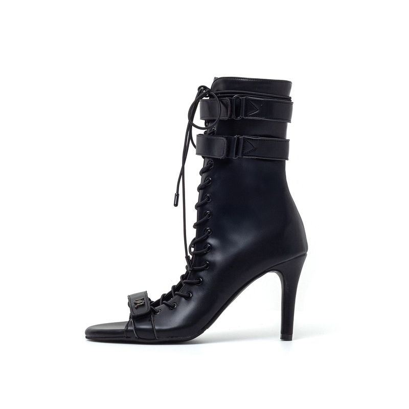 SSIMEEZ（シミズ）の「Double Strap Lace-Up Open Toe Heel(Black)（Shoes）」