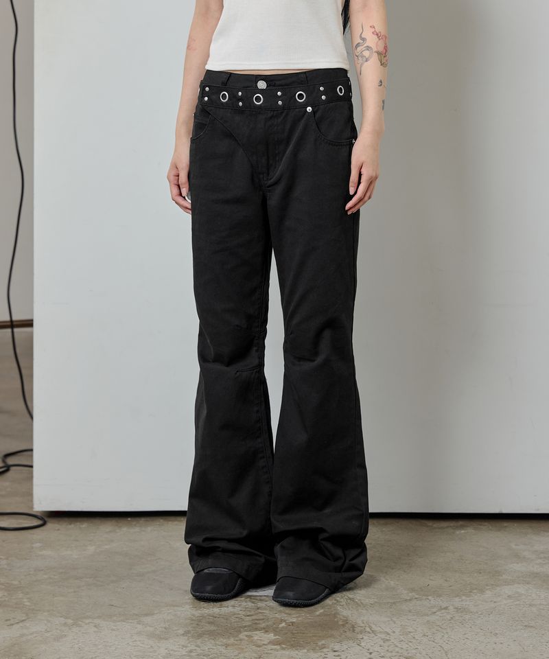 ODDSTUDIO（オッドスタジオ）の「Eyelet Belted Semi Bootcut Pants - BLACK（Pants）」