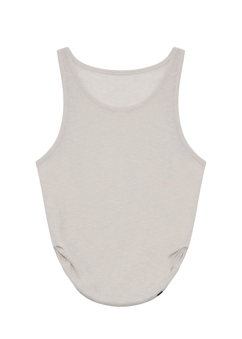 Linen Shirring Sleeveless Top_Beige