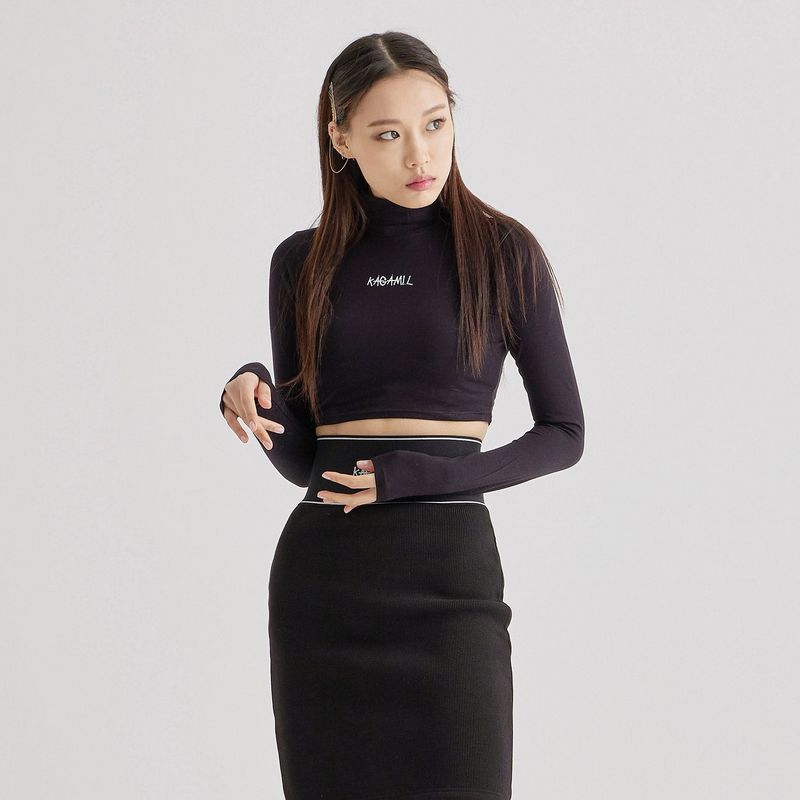 Crop Polo neck T Black