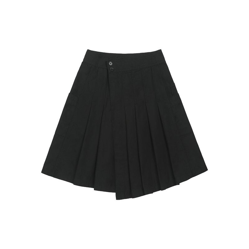 Layered Pocket Pleated Wrap Skirt - BLACK