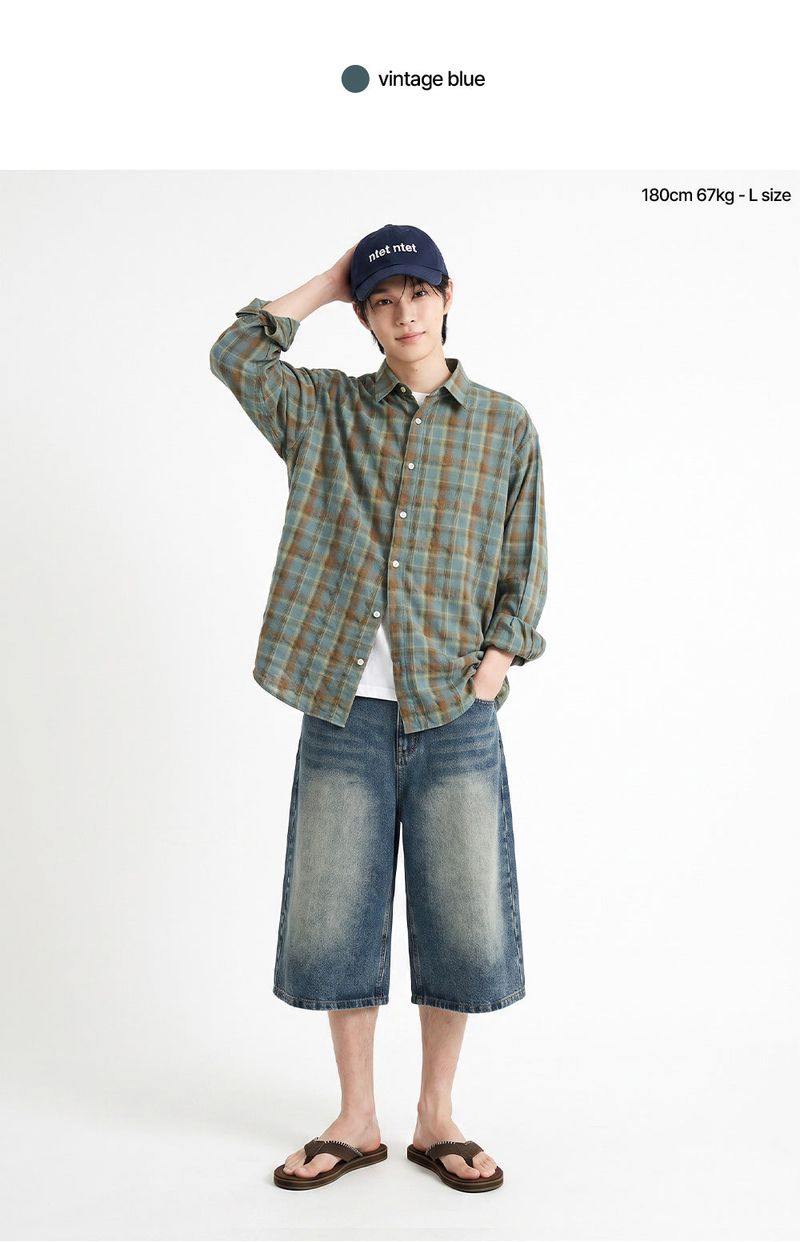 basic washing bermuda denim pants (vintage blue)