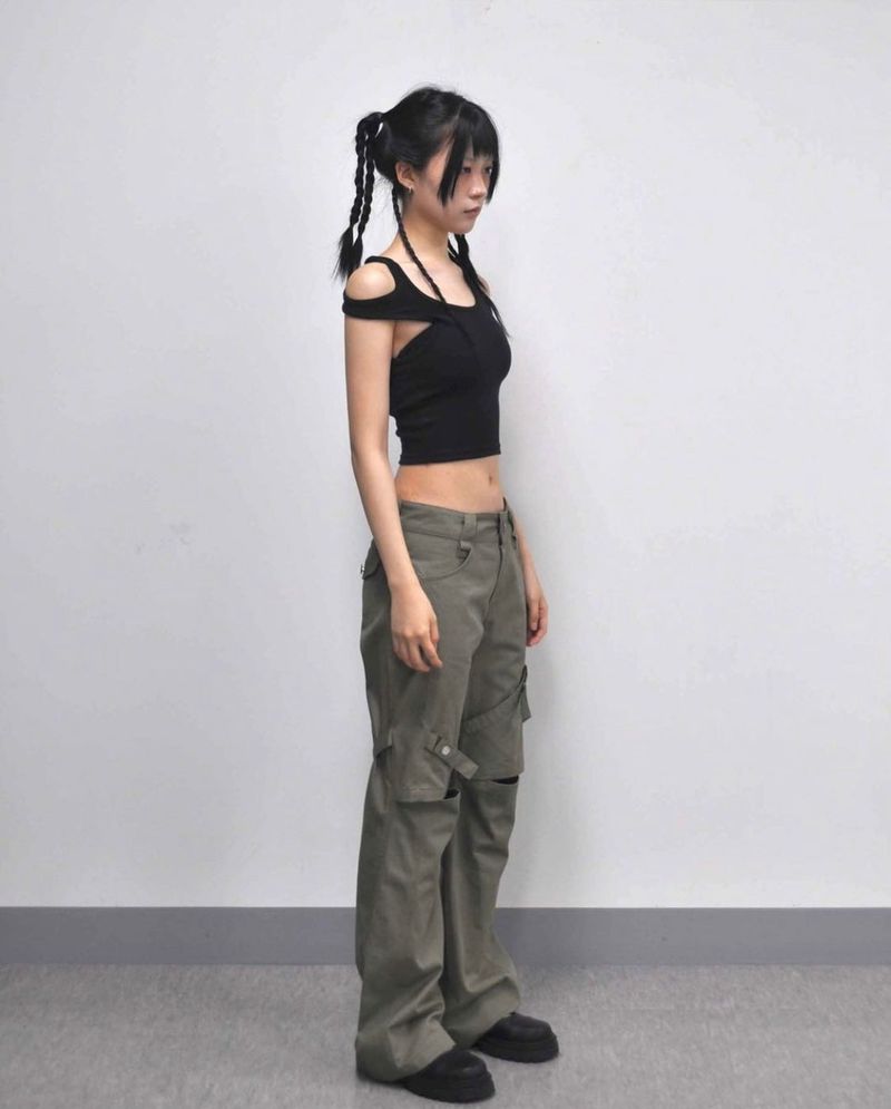 BELT KNEE SLIT PANTS (KHAKI)