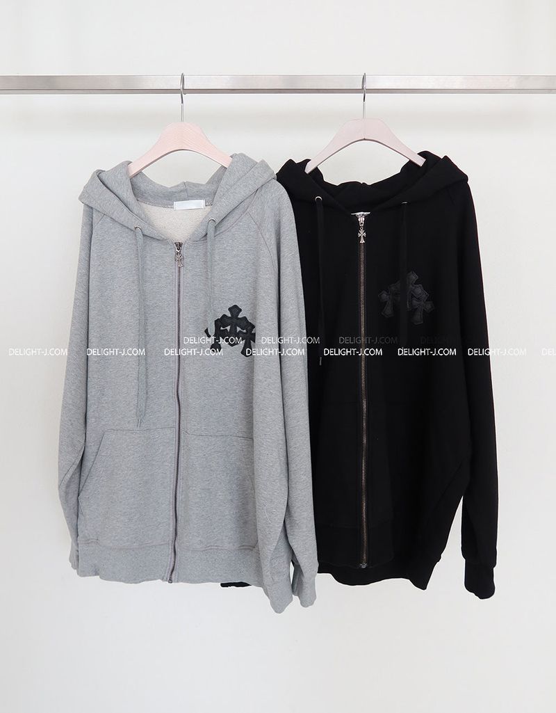 [UNISEX] Chrome Patch Oversized-Fit Hooded Zip-Up Jacket