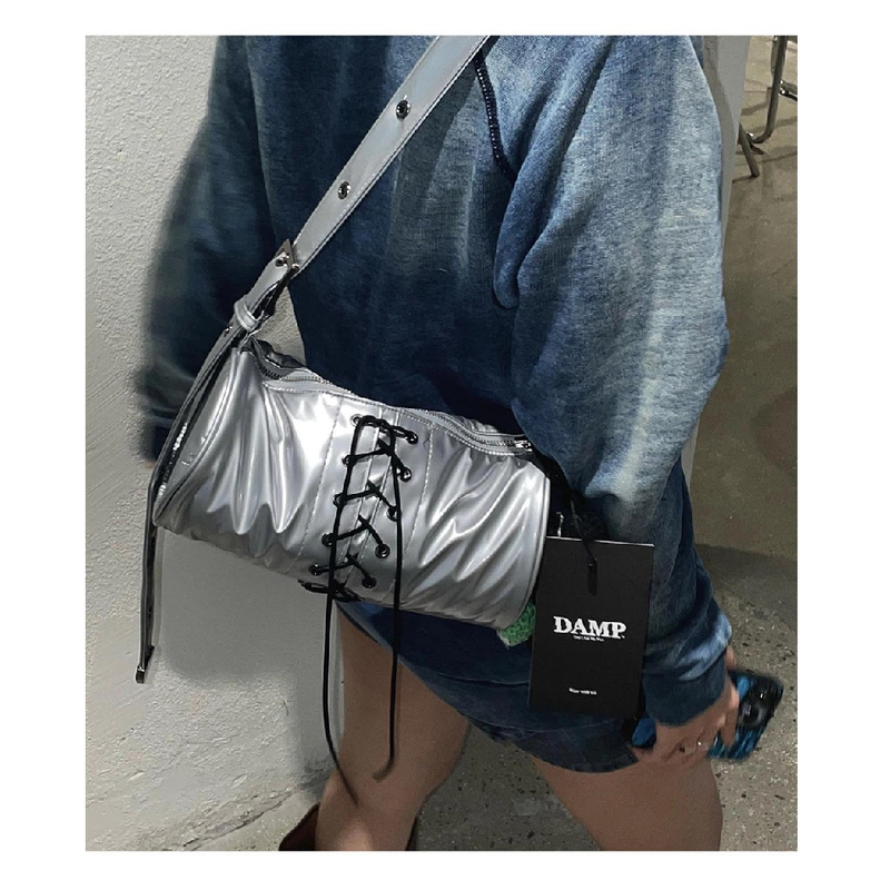 2WAY BELTED STRAP BARREL BAG SMALL_GLOSSY SILVER