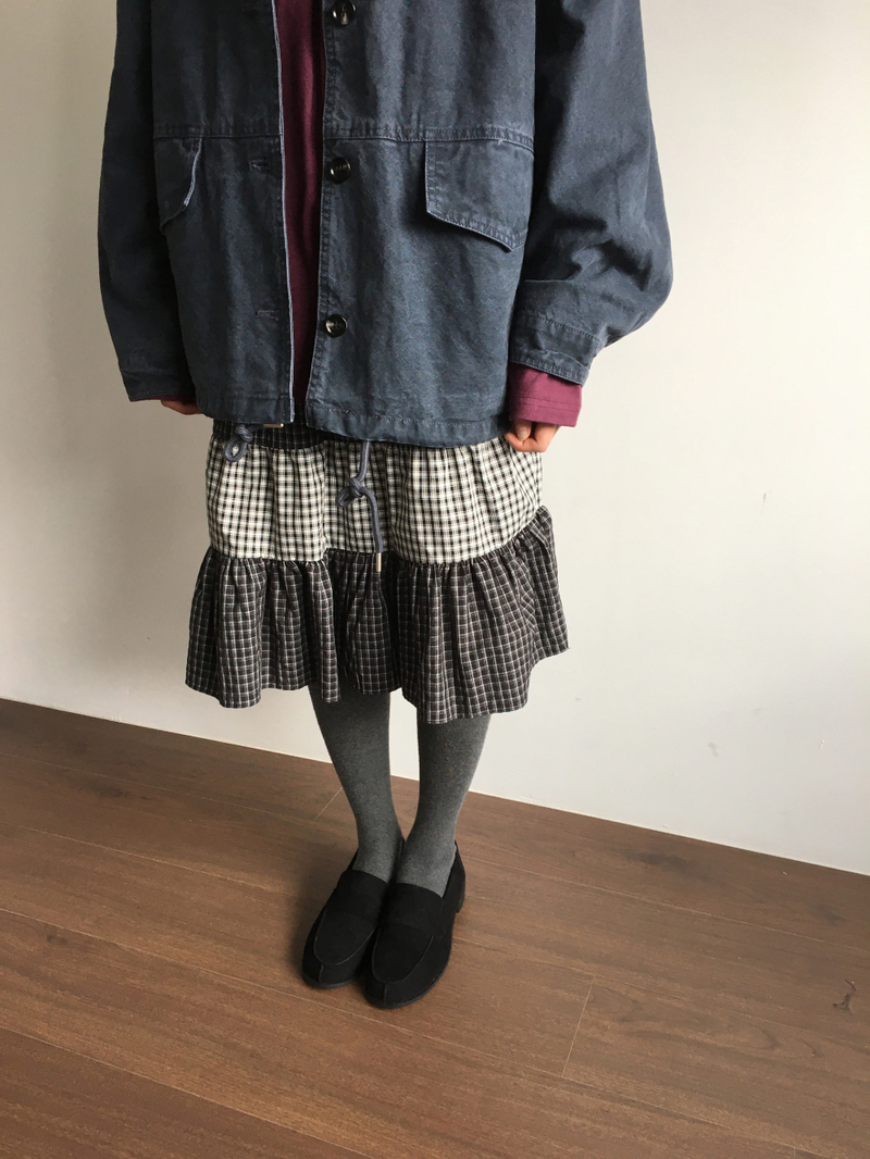Fold check skirt (3color)