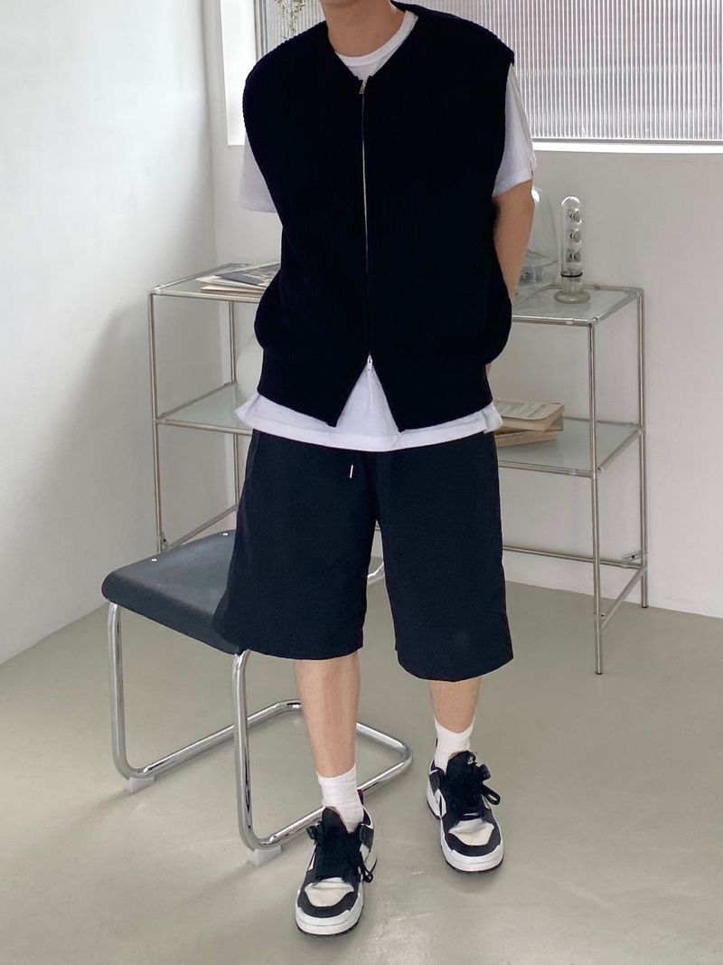Nylon wide banding half pants 2C