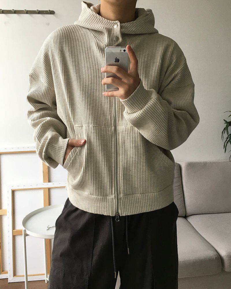 Compack Waffle High Neck Hood Zip-up