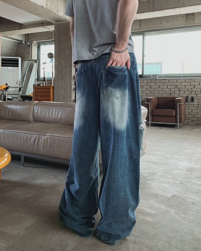 Binden Wash Damaged Wide Denim