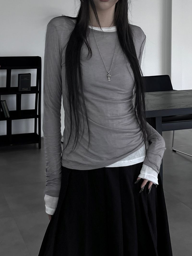 layered see-through long sleeve T (4color)