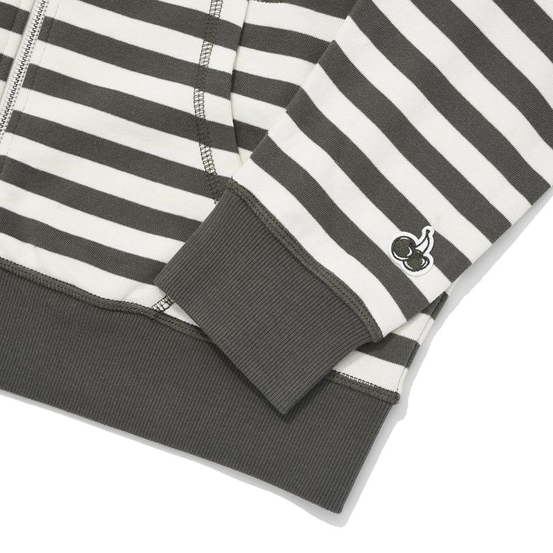 STRIPE HOODIE ZIP UP [KHAKI]