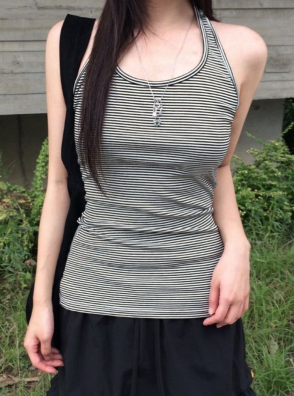 Bleuon Stripe Slim Halter Sleeveless
