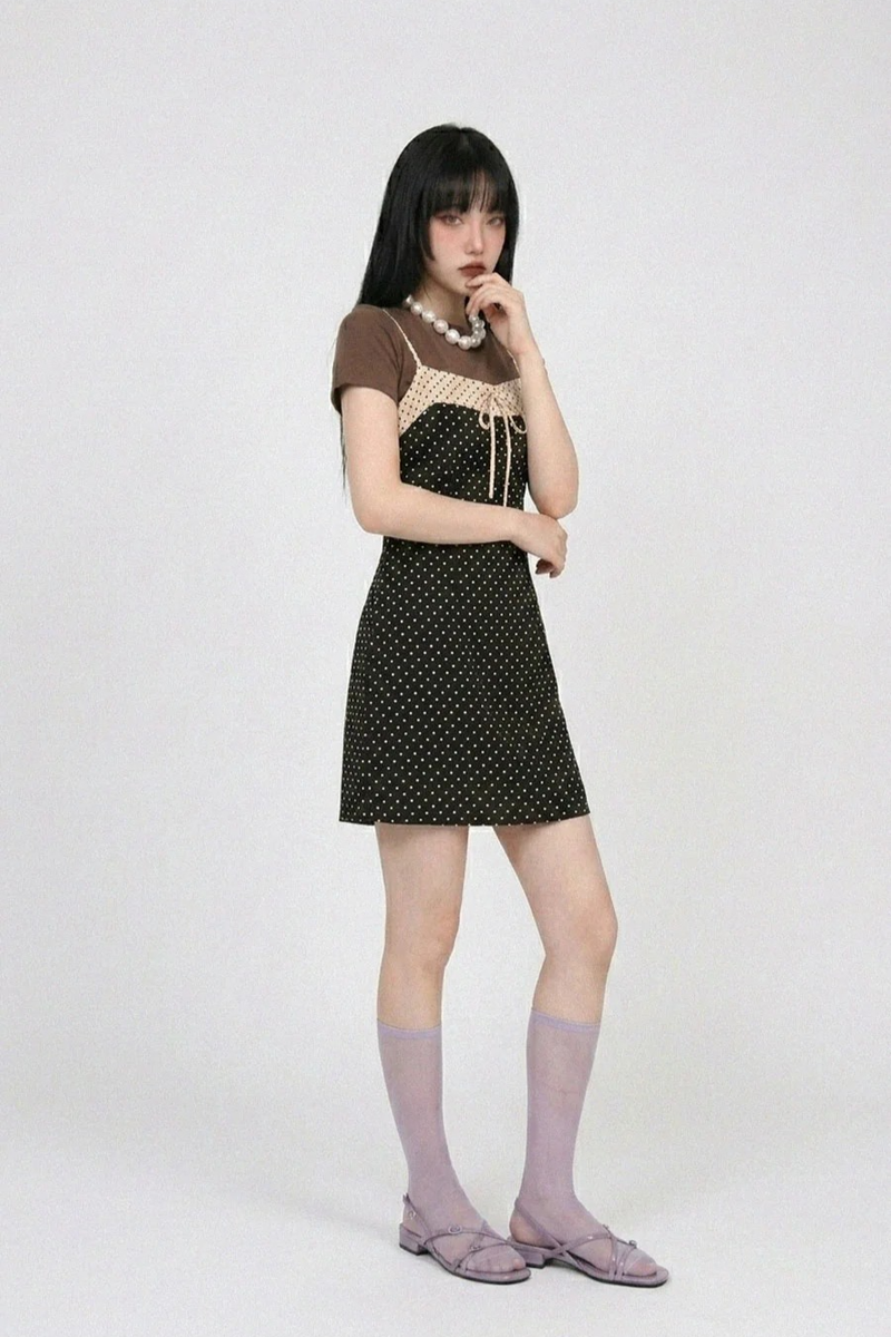 DOT COMBI MINI DRESS