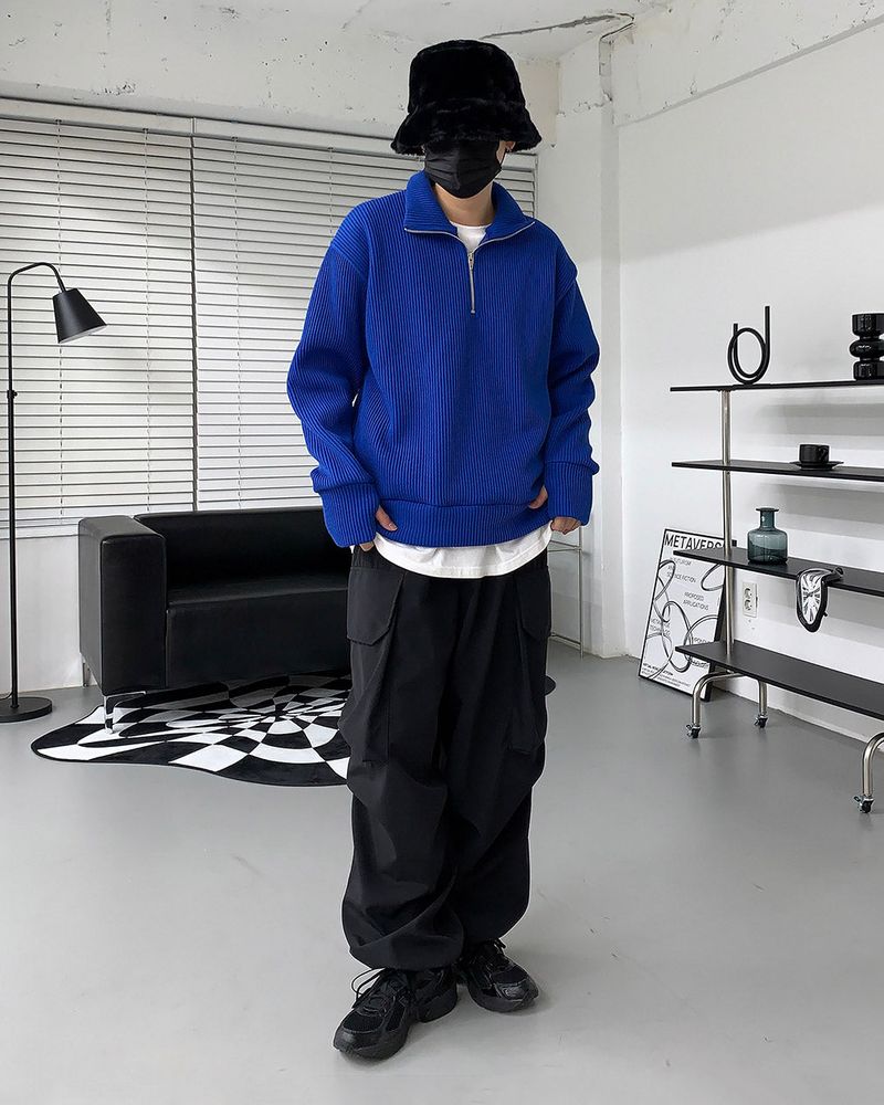 MT leather patch semi zip-up (3 colors)