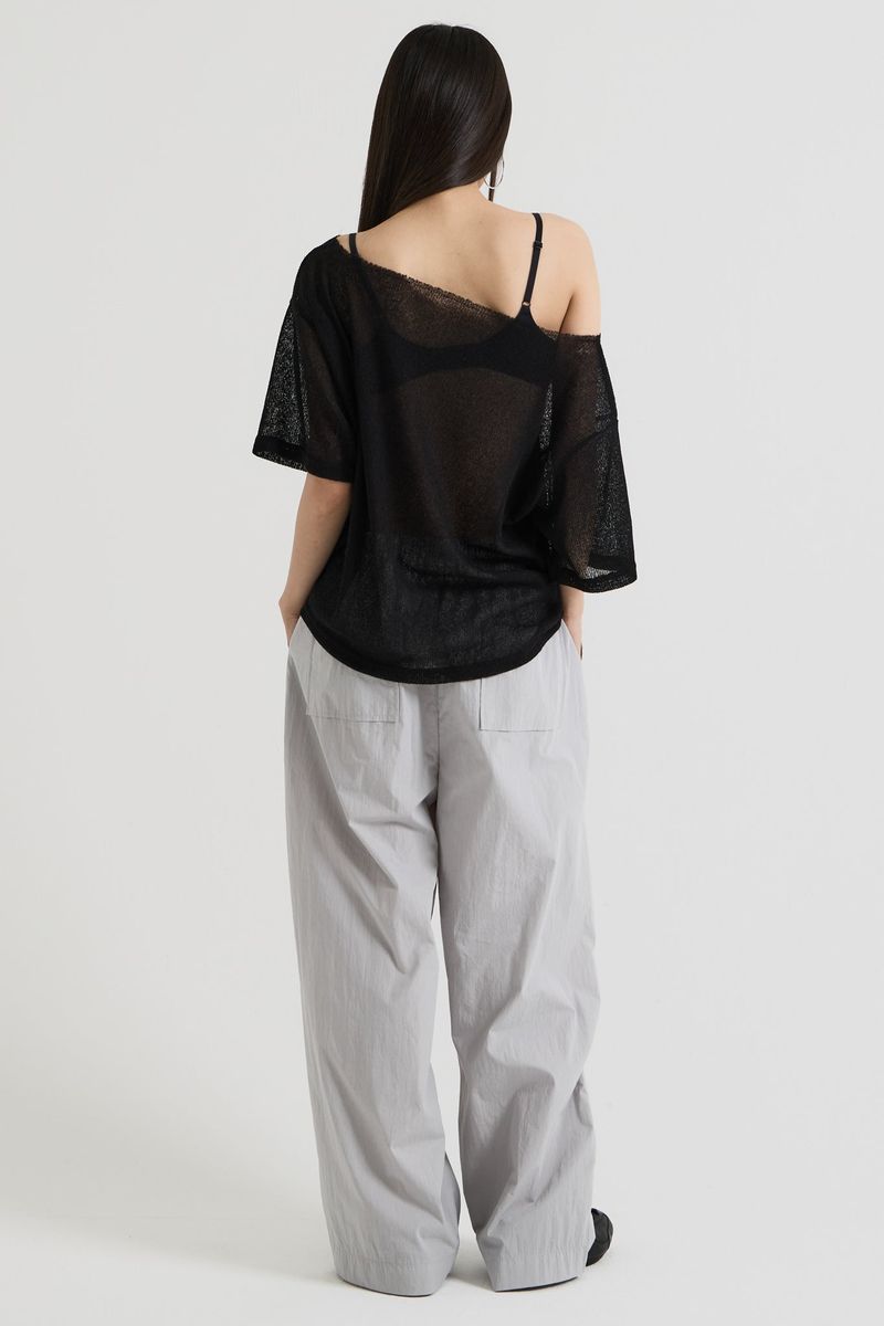 Cotton wide banding pants, Gray