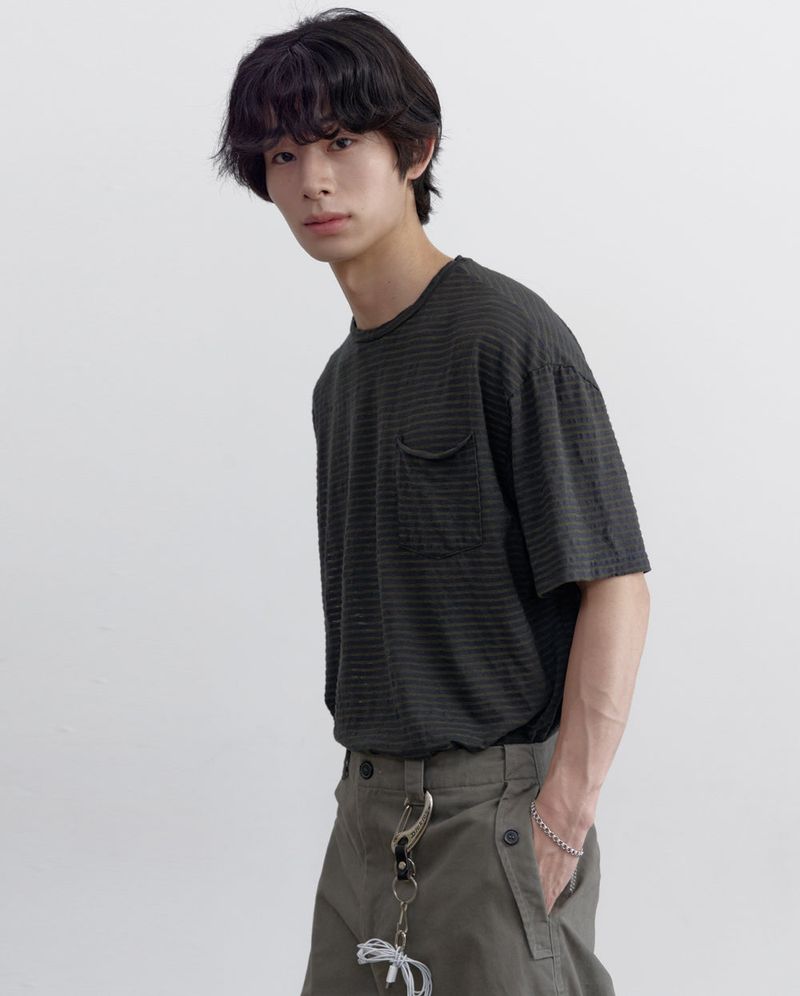 Stripe Washed Pocket Damage Tee