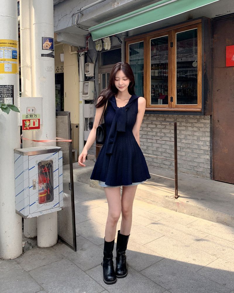 Laik knit shawl mini dress