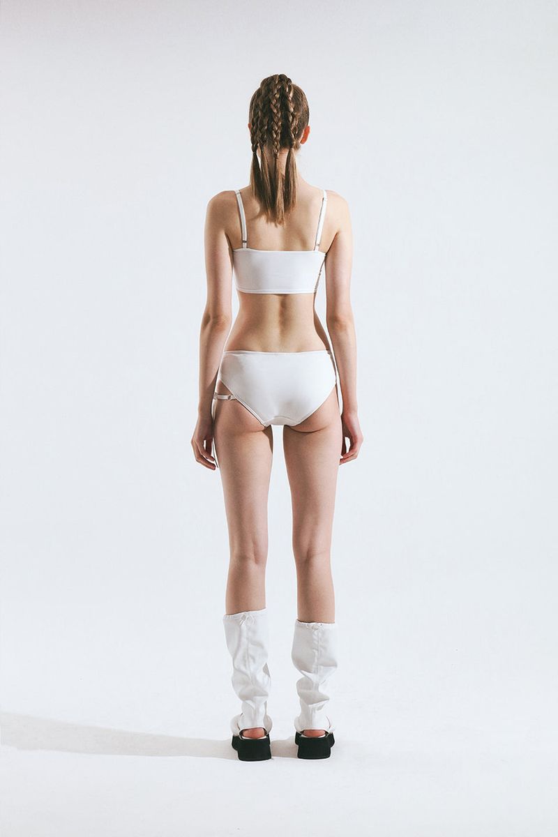 One-side Ribbon Low Bikini Panties (White)