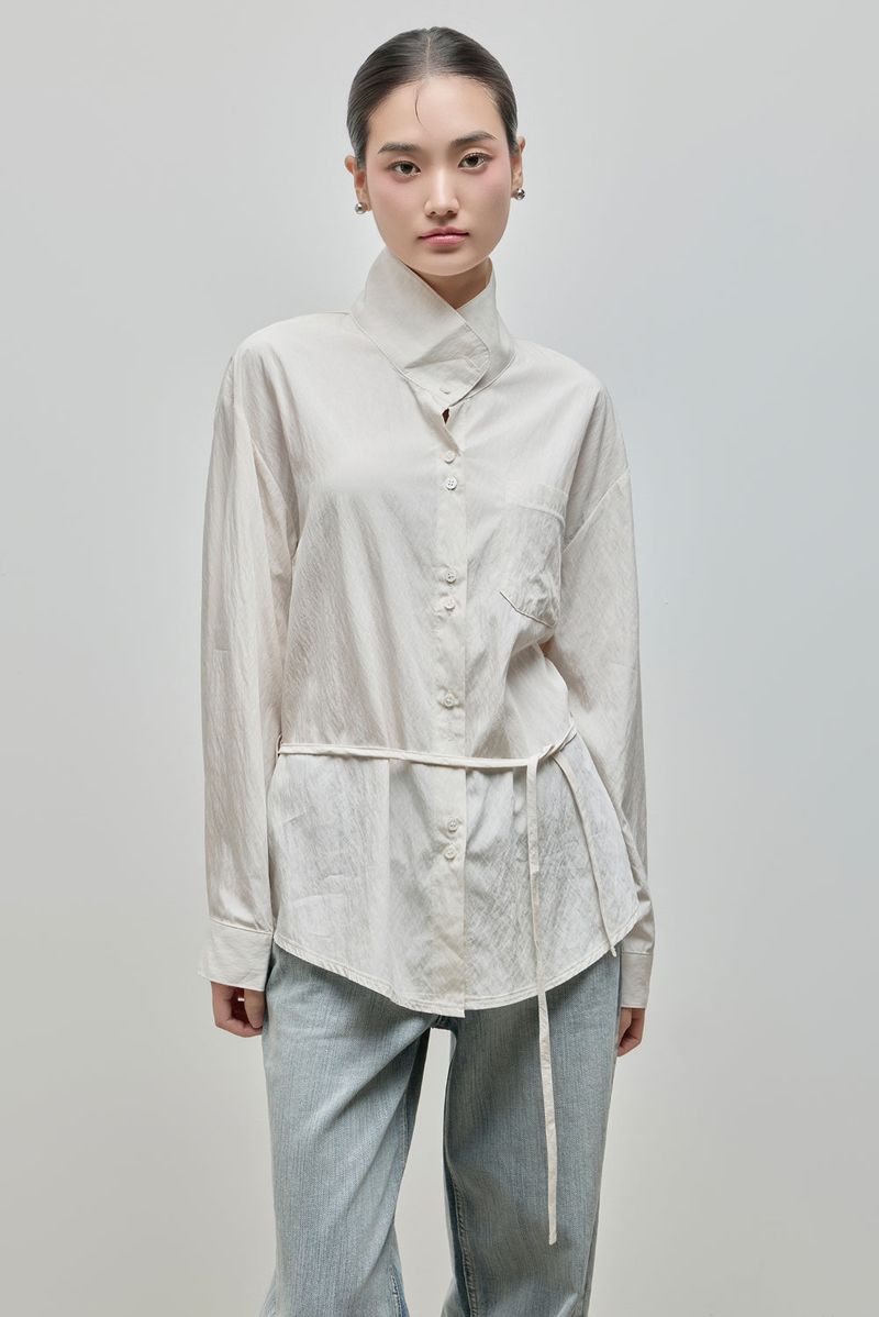 Urban High-neck String Shirt_Ivory