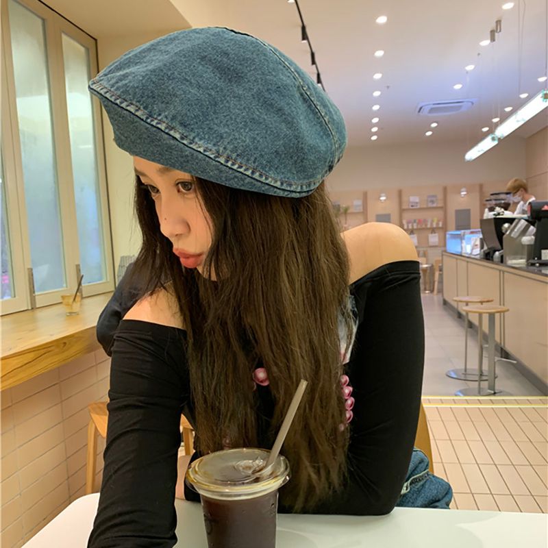 On the Moment Denim Pocket Beret  Hat C3 DEEP BLUE