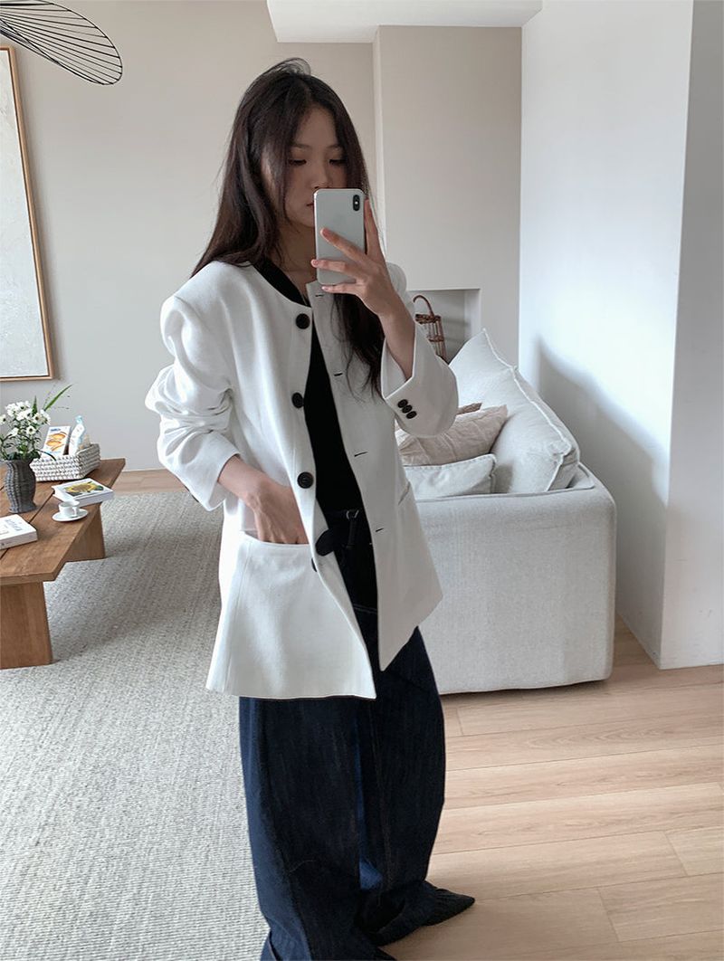 NON COLLAR LINEN JACKET (2C)