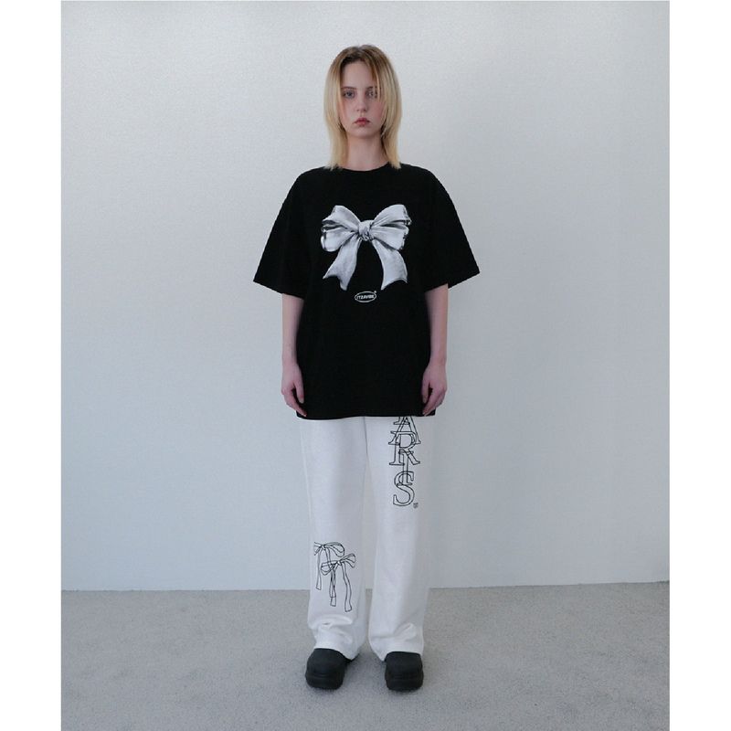 METALLIC RIBBON T SHIRT - BLACK