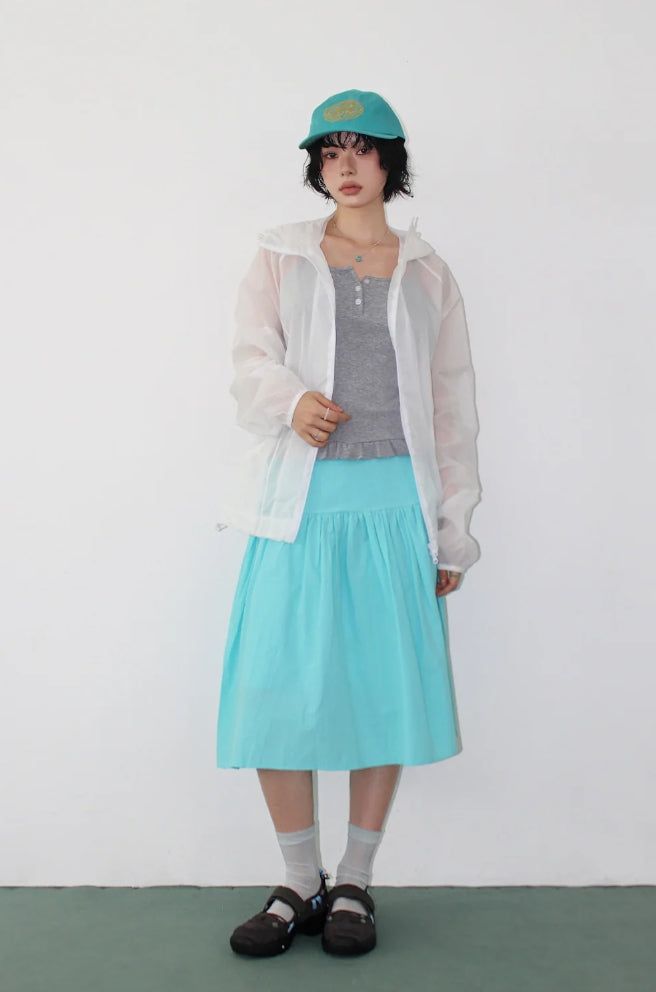 POP BUTTON MIDI SKIRT