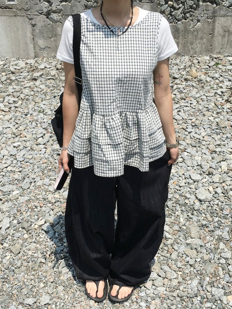 Mori Check Frill 2-Way Blouse (2c)